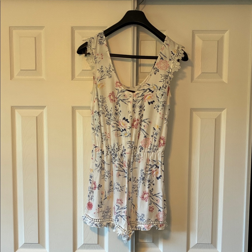 Floral Lace Trim Romper
